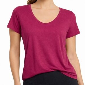 Athleta Renew V-Neck Tee Berry Pink Magenta Short Sleeve Activewear Top Medium